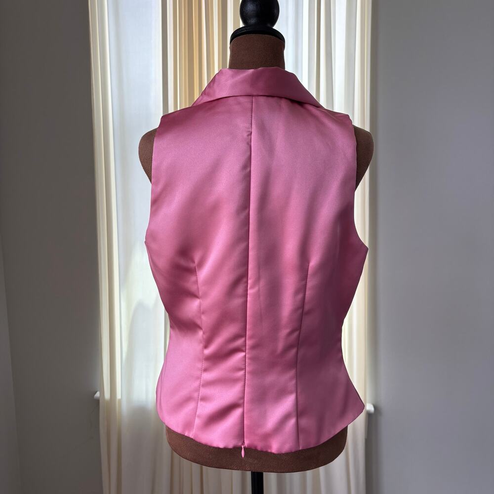 90s Vintage Dressbarn Top 10 Pink Satin Ruched Vest Button Office Siren Glam Y2K - Picture 4 of 15